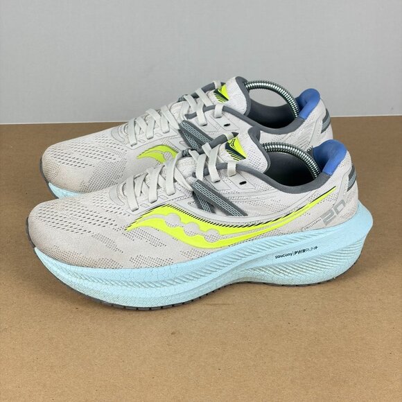 Saucony Triumph 20 Athletic Running Shoes Womens 8.5 Gray Blue Yellow Low Top - Picture 1 of 10